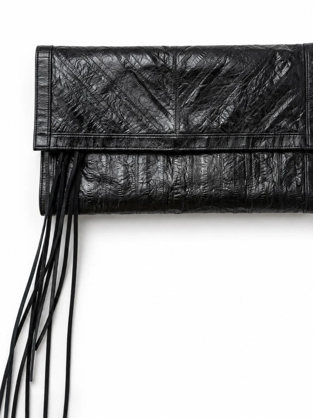 Vintage Genuine Eel Skin Black Leather Fringe Clutch Purse Korea